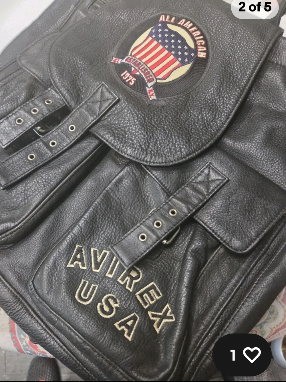 Avirex Black Leather Vtg Backpack with USA Patch